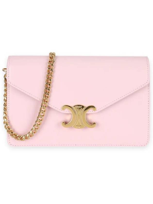 CELINE Triomphe Chain Shiny Calfskin Half Wallet Pastel Pink