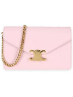 CELINE Triomphe Chain Shiny Calfskin Half Wallet Pastel Pink