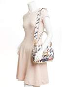 FENDI Baguette Logo Leather Shoulder Bag, White