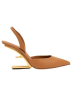 Fendi Women's First F Shape Metal Slingback Heels Brown