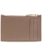Bottega Veneta Intrecciato Zipper Card Wallet Taupe Grey