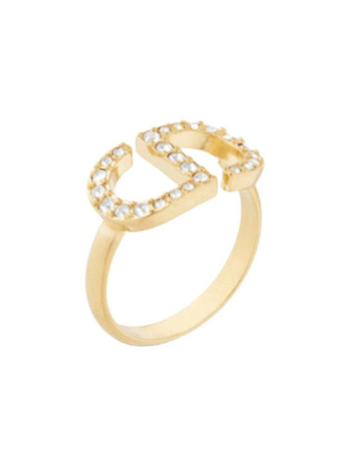Petite CD Metal White Crystal Ring Gold Dior