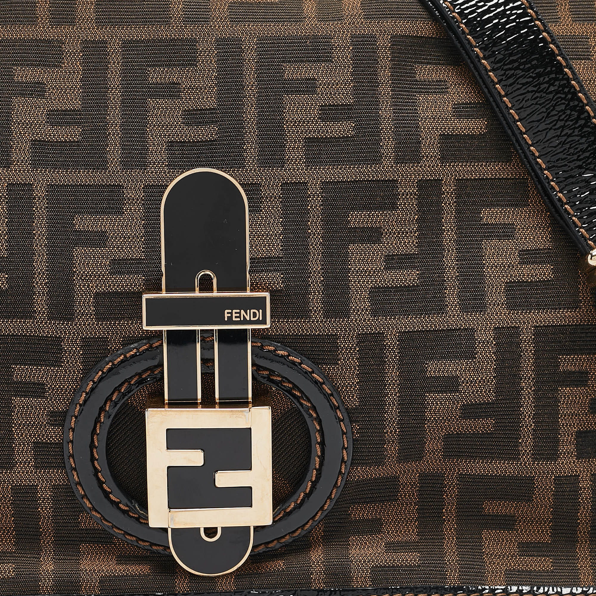 Fendi Zucca Canvas And Patent Leather Mama Flap Shoulder Bag