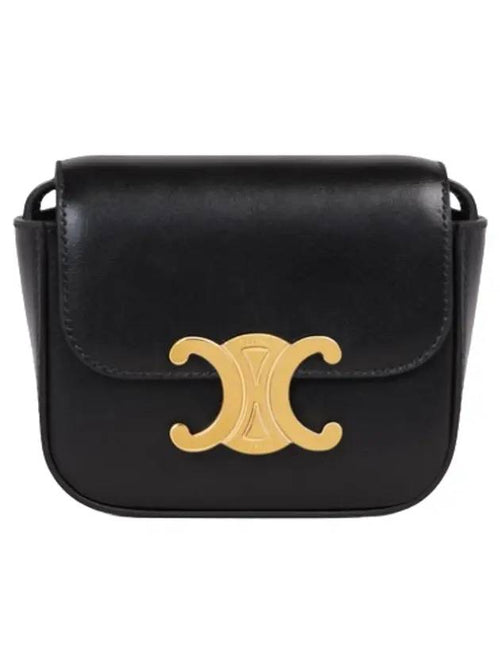 CELINE Triomphe Small Shiny Calfskin Cross Bag Black