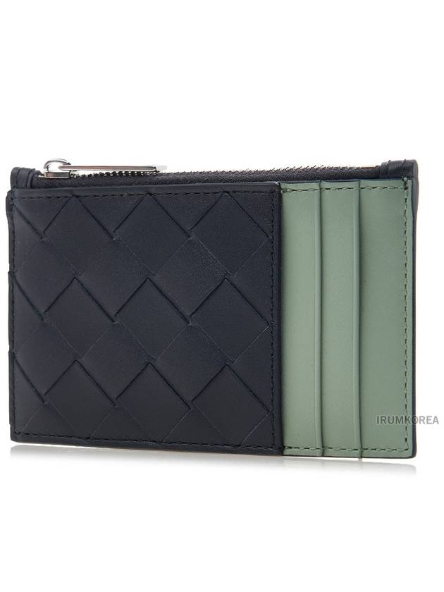 Bottega Veneta Intrecciato Zippered Leather Card Wallet Black Green