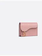Saddle Bloom Goatskin Flap Card Wallet Antique Pink Dior