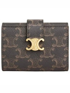 CELINE Fine Victoire Triomphe Canvas Half Wallet Tan
