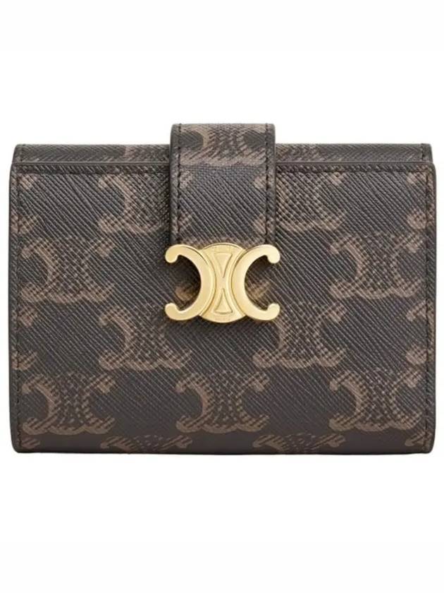 CELINE Fine Victoire Triomphe Canvas Half Wallet Tan