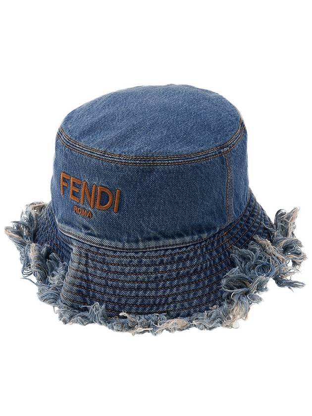 Fendi Embroidered Logo Denim Bucket Hat Blue