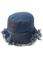 Fendi Embroidered Logo Denim Bucket Hat Blue