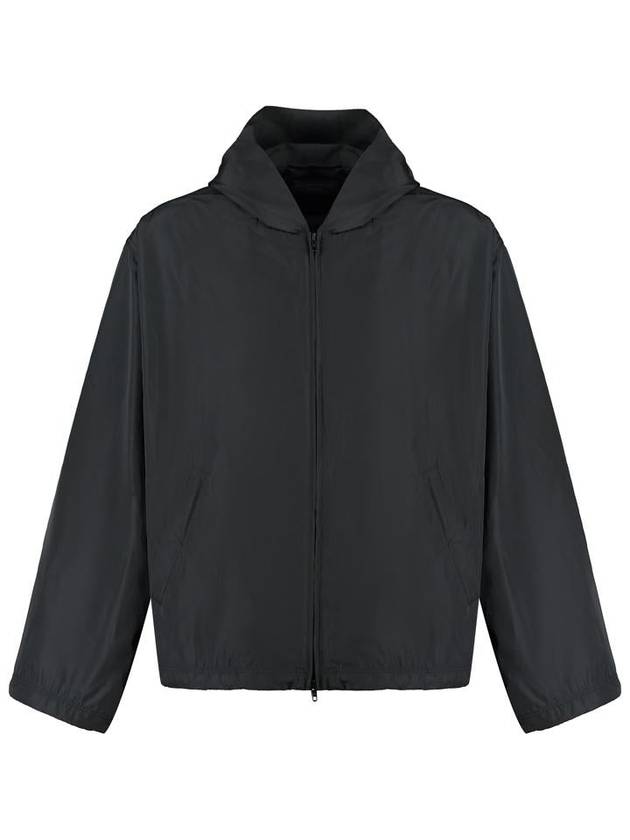 Balenciaga Logo Print Hooded Windbreaker Black
