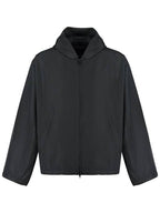 Balenciaga Logo Print Hooded Windbreaker Black