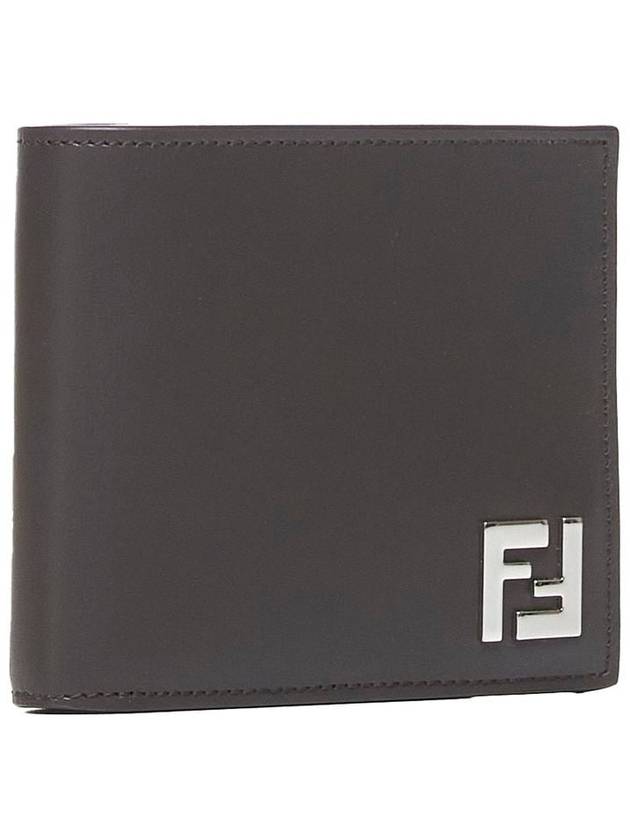 Fendi FF Square Leather Bi-Fold Half Wallet Brown