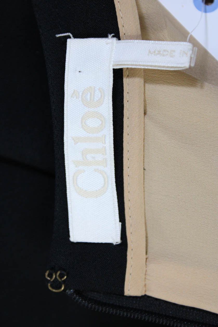 Chloe Womens Back Zip 3/4 Sleeve Crew Neck Ruffled Dress Black Silk