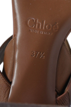 Chloe Women's Open Toe Block Heels Sling Back Leather Sandals Brown