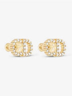 Claire D Lune Finish Metal White Crystal Earrings Gold Dior