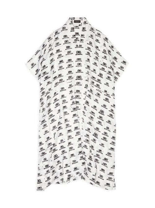 Balenciaga All-Over Logo Print Silk Midi Dress White
