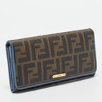 Fendi Brown/blue Zucca Coated Canvas And Leather Flap Continental Wallet