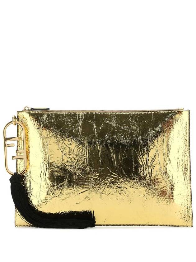 Fendi leather clutch bag gold