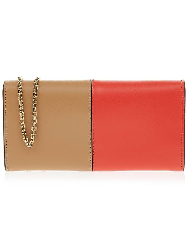 Fendi FF Continental Chain Leather Long Wallet Brown Red