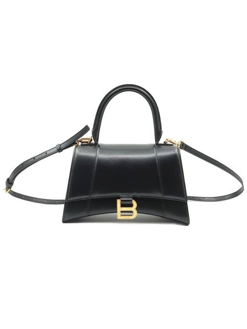 Balenciaga 593546 Black leather HOURGLASS gold plated small top handle 2WAY