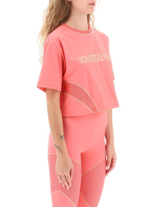 Fendi Logo Printed Cropped Short Sleeve T-Shirt Pink