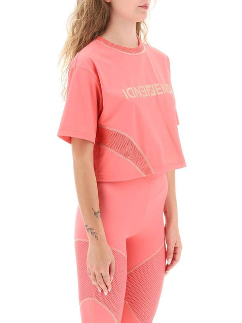 Fendi Logo Printed Cropped Short Sleeve T-Shirt Pink