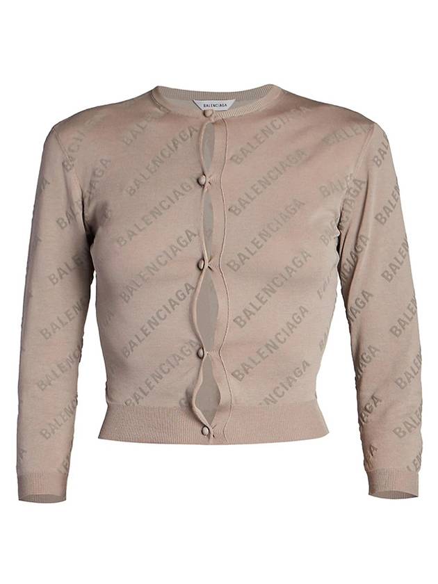 Balenciaga All-Over Logo Print Cotton Crop Cardigan Beige