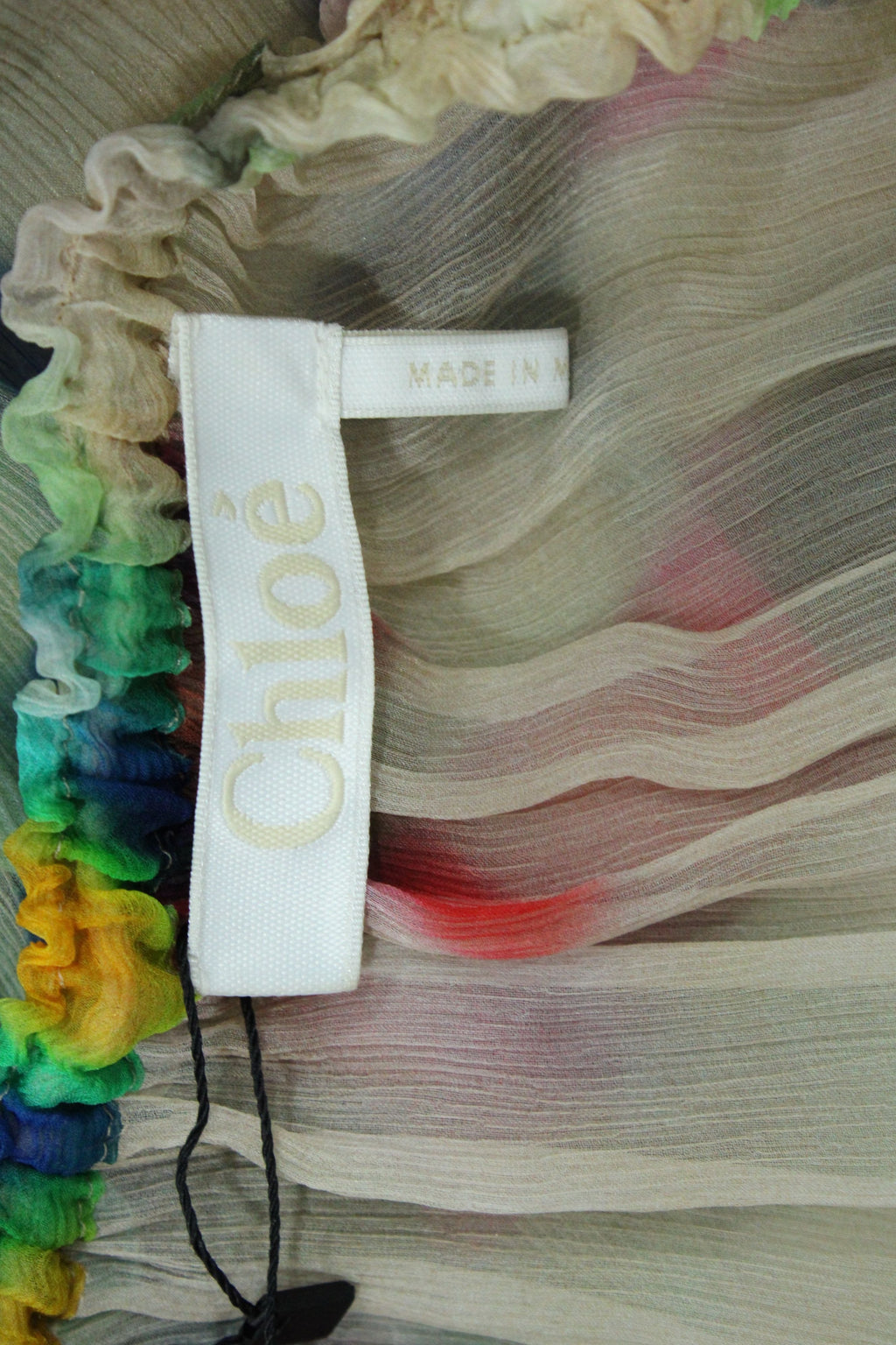 Chloe Tie Dye Print Peasant Dress in Multicolor Silk