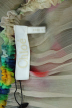 Chloe Tie Dye Print Peasant Dress in Multicolor Silk