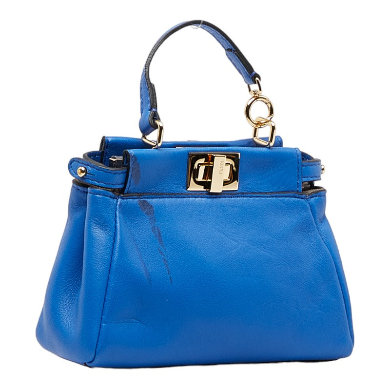FENDI Peekaboo Handbag 8M0355 Calf Leather Electric Blue