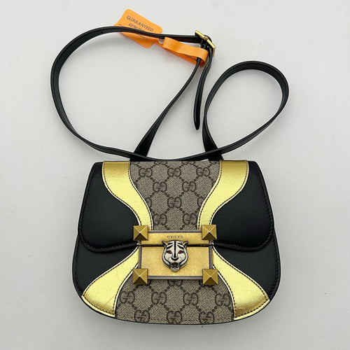 GUCCI GG Supreme Monogram Small Osiride Shoulder Bag Black Gold  2506222503