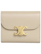 CELINE Triomphe Small Shiny Calfskin Bicycle Wallet Pale Beige
