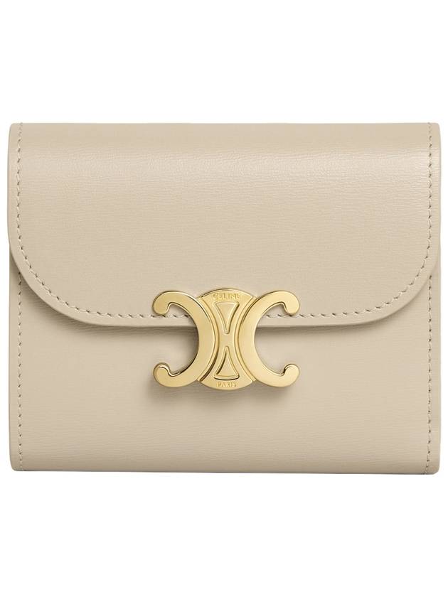 CELINE Triomphe Small Shiny Calfskin Bicycle Wallet Pale Beige