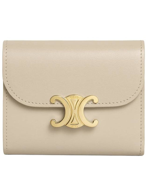 CELINE Triomphe Small Shiny Calfskin Bicycle Wallet Pale Beige