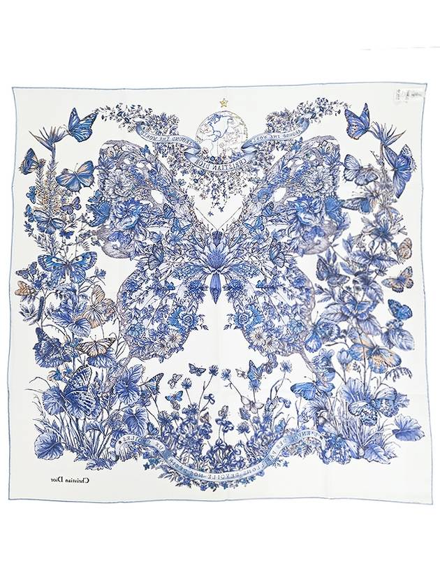 Butterfly Around The World 90 Square Scarf White Dior