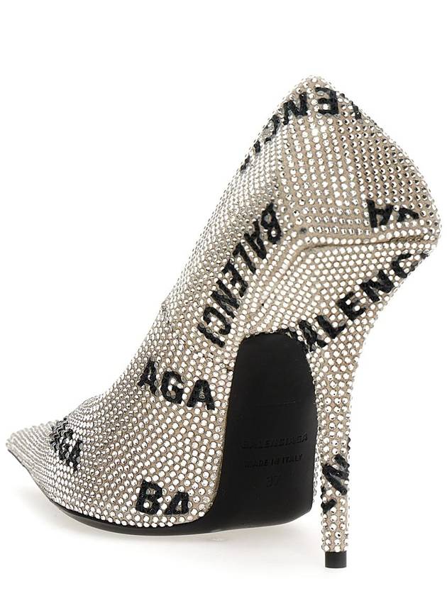 Balenciaga Women's All-Over Logo Rhinestone Square Knife Pumps Heel Silver