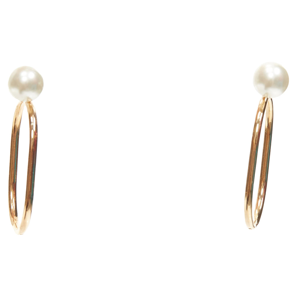 Dior Tribale Double Pearl Gold Large Oval Hoop Statement Stud Earrings Pair