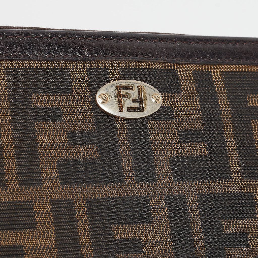 Fendi Zucca Canvas And Leather Ff Zip Around Wallet