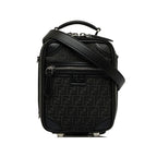 FENDI Mini Crossbody Bag Black Linen Leather 2WAY 7VA542 Black