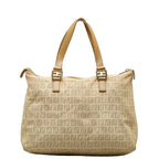Fendi Zucchino Handbag Tote Bag 8BH138 Beige Canvas Women's
