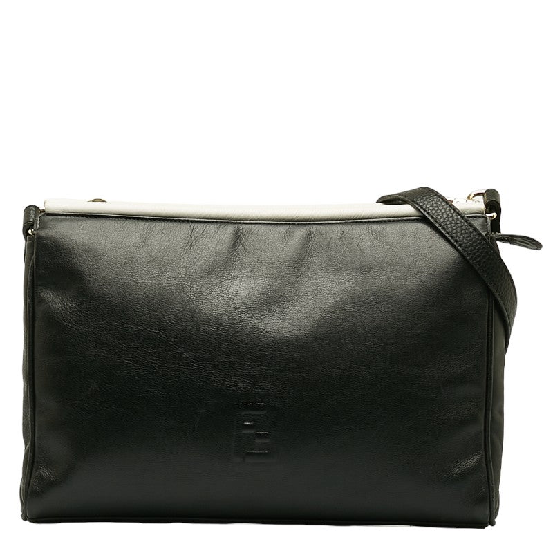 Fendi Diagonal Shoulder Bag C14027 Black Leather Women's