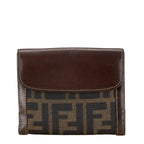 Fendi Zucca Compact Wallet Brown Canvas Leather