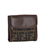 Fendi Zucca Compact Wallet Brown Canvas Leather