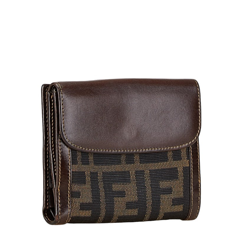 Fendi Zucca Compact Wallet Brown Canvas Leather