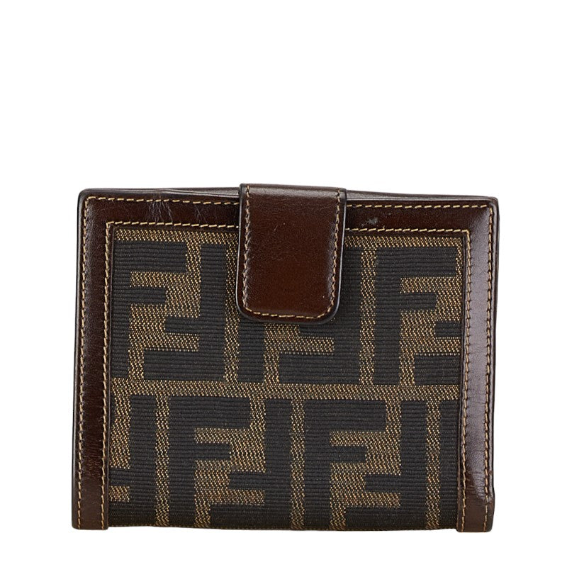 Fendi Zucca Compact Wallet Brown Canvas Leather