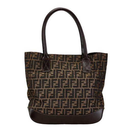 Fendi Zucca Canvas Leather Tote Bag