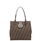 Fendi Zucca Canvas Leather Tote Bag