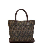 Fendi Zucca Canvas Leather Tote Shoulder Bag