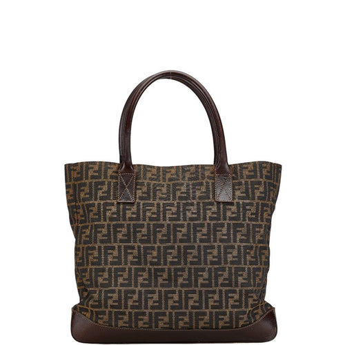 Fendi Zucca Canvas Leather Tote Shoulder Bag